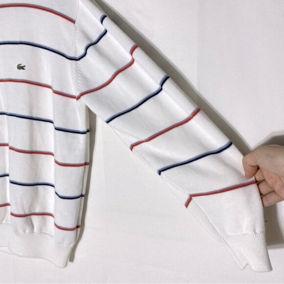 Lacoste White with Red and Blue Stripes Crewneck Sweater M - Picture 9 of 16